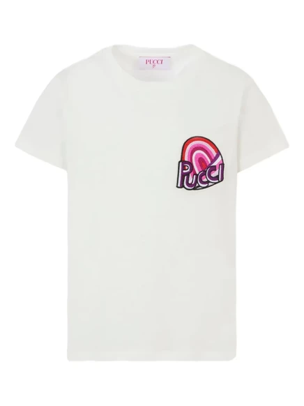 Футболка с вышитыми нашивками PUCCI Junior white