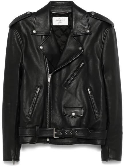 Мужская кожаная куртка Saint Laurent с молниями на манжетах, черная