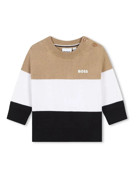 Джемпер в цветоблок с вышитым логотипом BOSS Kidswear neutrals