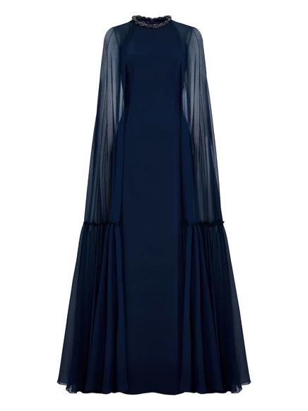 Дизайнерское макси-платье с накидкой Jenny Packham blue