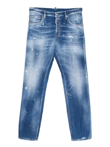 Мужские джинсы DSquared2 с брызгами краски, синие
