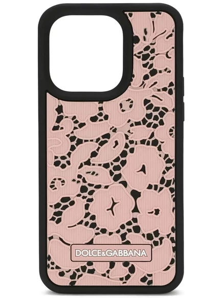 Чехол для iPhone 14 Pro с цветочным кружевом от Dolce & Gabbana pink