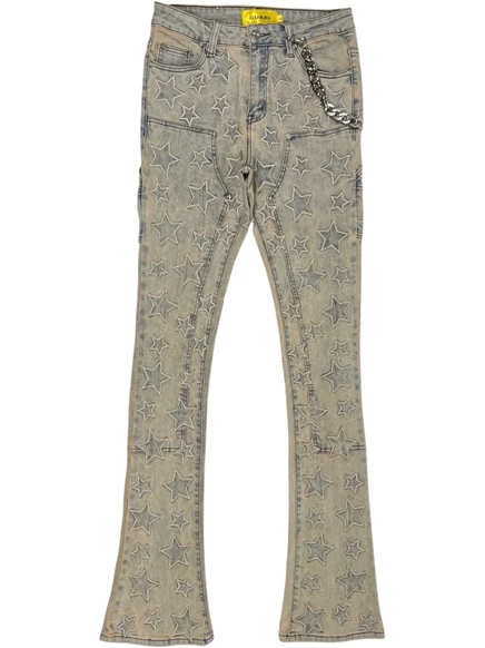 Мужские джинсы GUAPI Vintage Stars клеш, бежевые