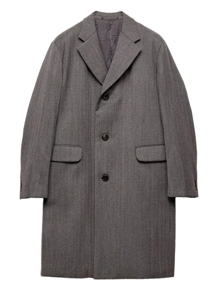 Шерстяное пальто с вырезами на лацканах от Prada grey