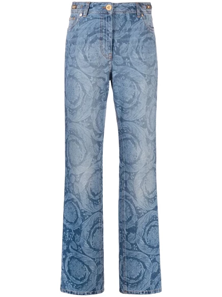 Женские джинсы Versace Barocco прямого кроя, синие