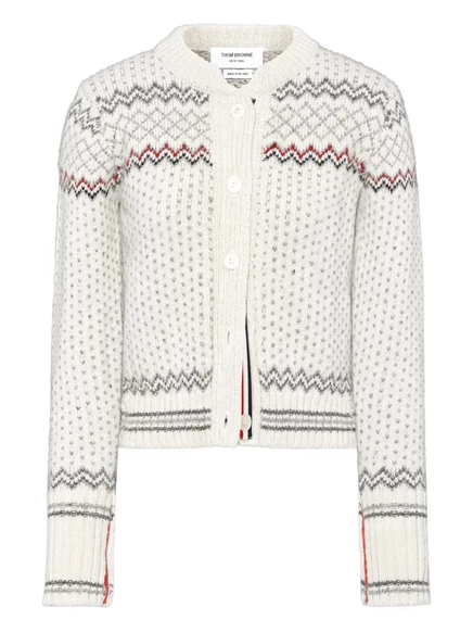 Женский укороченный кардиган Thom Browne с узором фейр-айл, молочно-белый