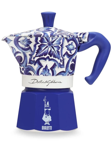 Гейзерная кофеварка Dolce & Gabbana x Bialetti Moka Express 130 мл из алюминия, сине-белая