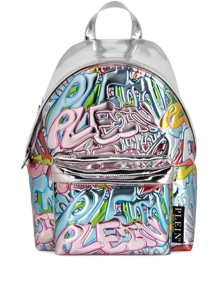 Мужской кожаный рюкзак Philipp Plein с граффити, серебристый