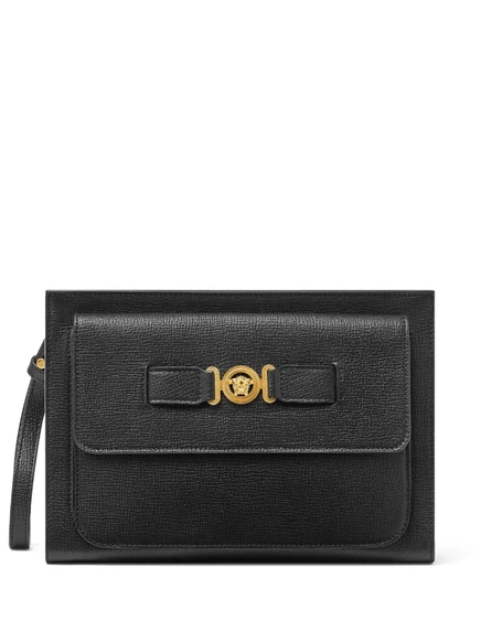 Мужской клатч Versace Medusa Biggie кожаный, чёрный с золотым
