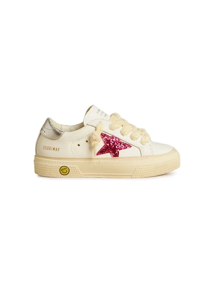 Кроссовки для девочек Golden Goose Kids May, белые с глиттером
