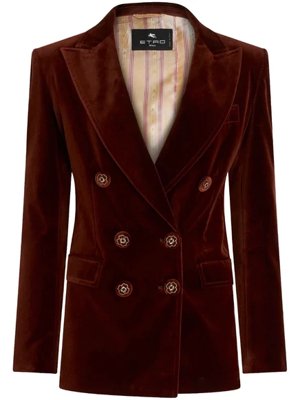 Двубортный бархатный блейзер ETRO brown