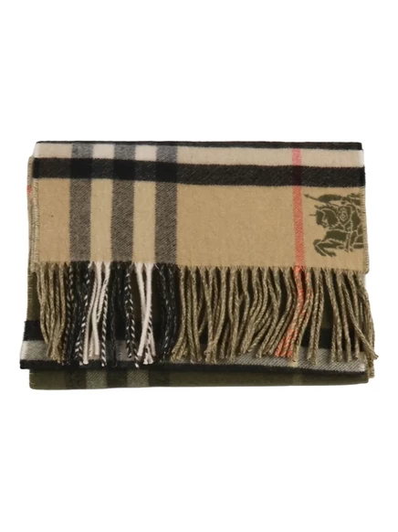 Шарф Burberry в клетку из кашемира, оливковый