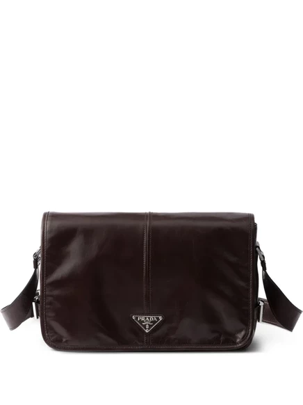Мужская кожаная сумка мессенджер Prada, темно-коричневая