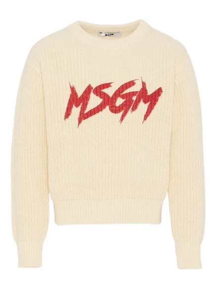 Джемпер для мальчиков MSGM Kids с логотипом, молочный