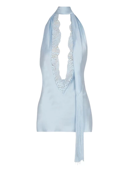 Шелковый топ на бретельках от Balmain blue