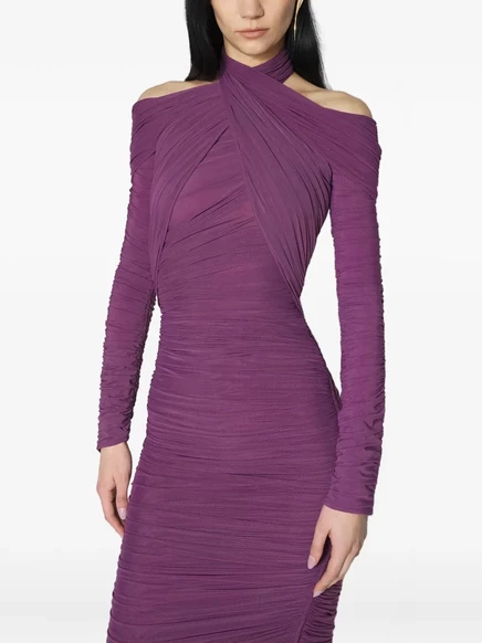 Женское платье Mugler миди драпированное, фиолетовое