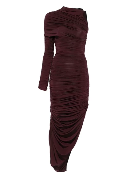 Асимметричное драпированное платье макси от Mugler purple