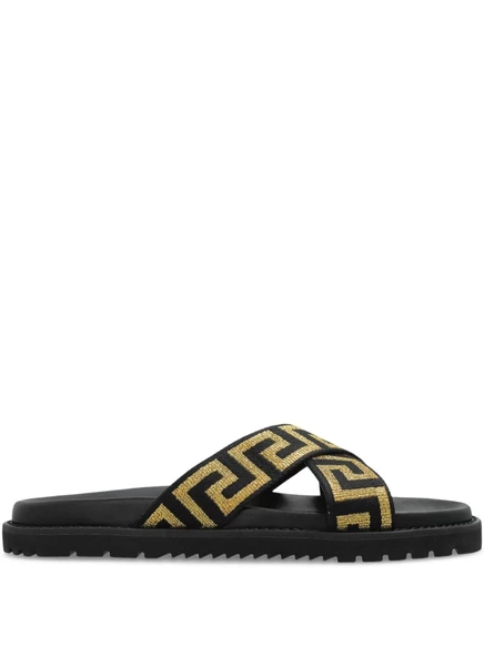 Мужские шлепанцы Versace с узором Greca, черные