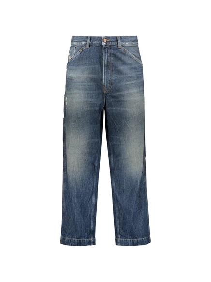 Мужские прямые джинсы Diesel с эффектом потертости, синие