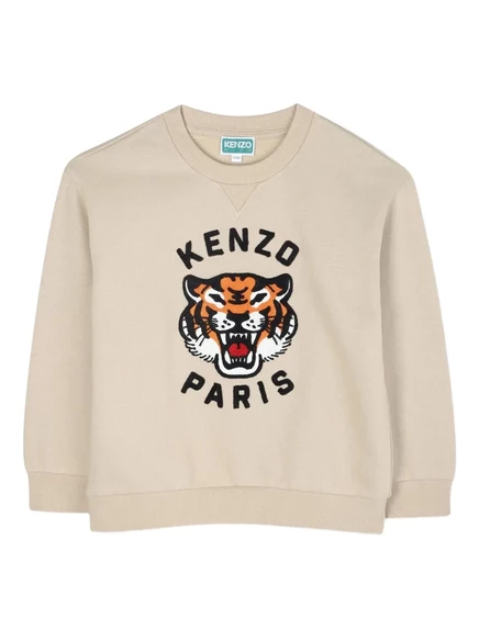 Толстовка с круглым вырезом и вышивкой в виде тигра от Kenzo Kids neutrals