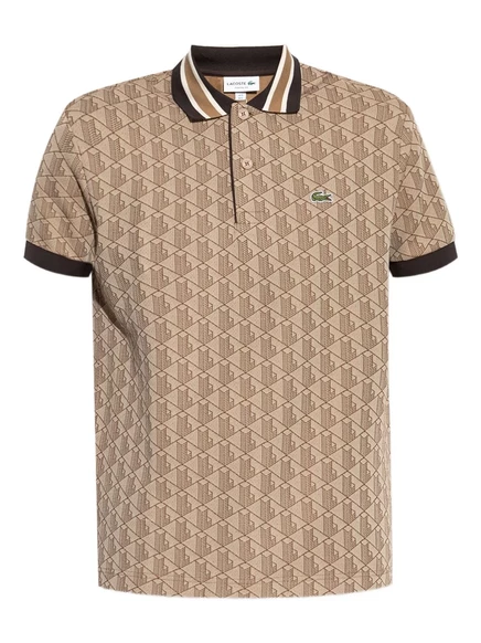 Мужское поло Lacoste с геометрическим узором, коричневое