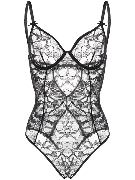 Женское боди Fleur du Mal Magnolia из шелкового микса с кружевом, черное