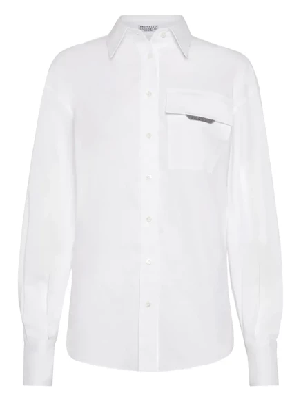 Поплиновая рубашка Brunello Cucinelli с длинными рукавами white