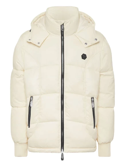 Пуховик Philipp Plein с капюшоном neutrals