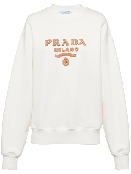 Хлопковая толстовка с аппликацией из логотипа Prada neutrals