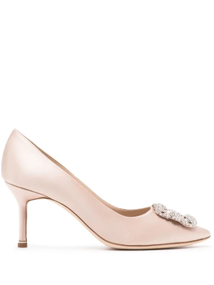 Туфли-лодочки Manolo Blahnik Hangisi 70 мм с хрустальной пряжкой pink