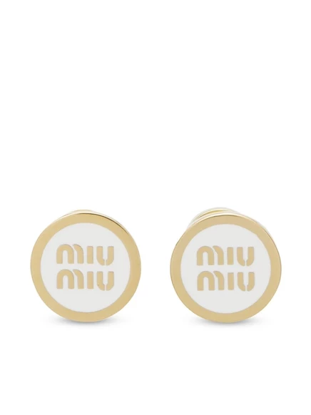 Женские серьги-гвоздики miu miu с тиснёным логотипом, белые