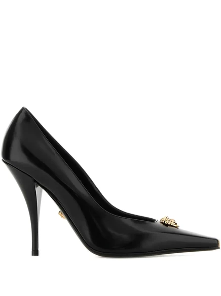 Кожаные туфли-лодочки на каблуке Versace 110 мм La Medusa black
