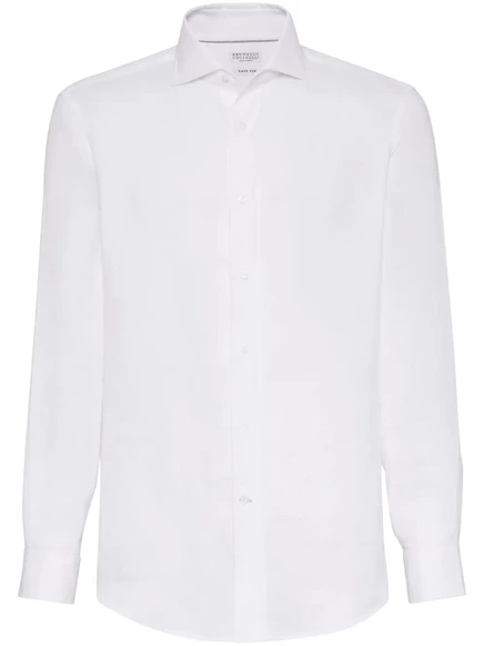 Мужская рубашка Brunello Cucinelli из льна, белая