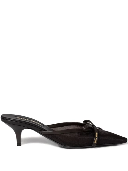 Женские мюли Miu Miu с бантом, коричневые