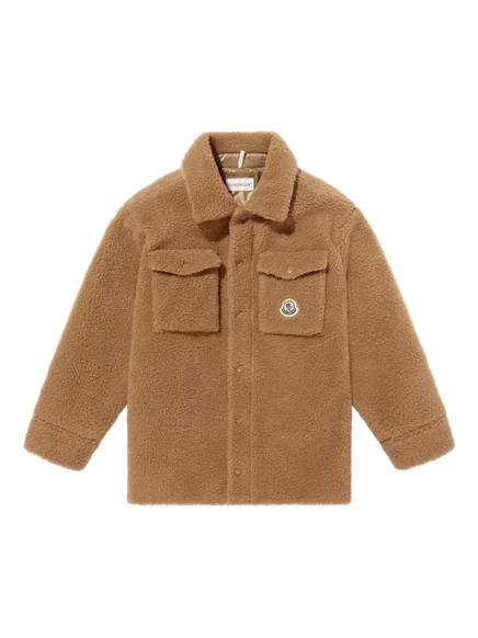 Детская куртка Moncler Enfant тедди с карманами, коричневая