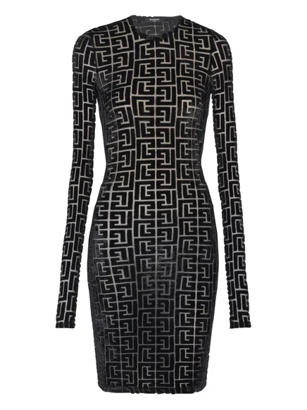 Женское платье Balmain бархатное с монограммой, черное