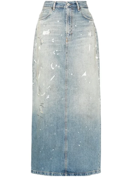 Джинсовая макси-юбка Acne Studios с брызгами краски blue
