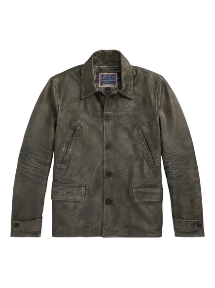 Мужская кожаная куртка Ralph Lauren RRL, потертая, серая