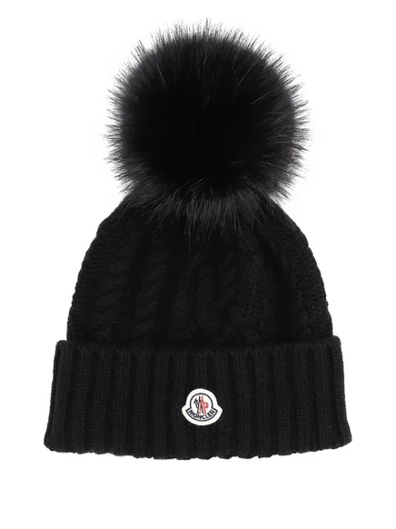 Вязаная шапка Moncler с помпоном, черная