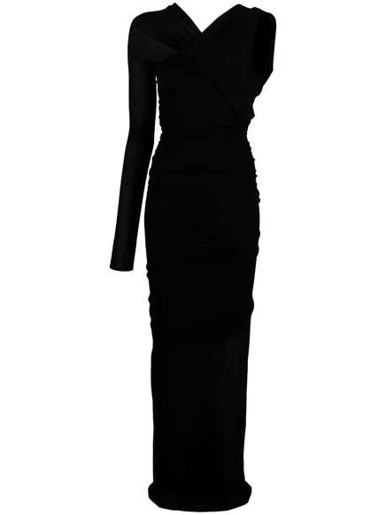 Длинное полупрозрачное платье с одним рукавом от Saint Laurent black