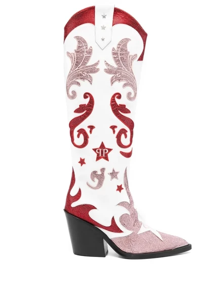 Женские сапоги Philipp Plein Cowboy 100, бело-розовые