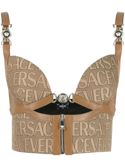 Женский корсетный топ Versace с логопринтом, коричневый