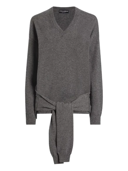 Свитер с V-образным вырезом и завязками от Dolce & Gabbana grey