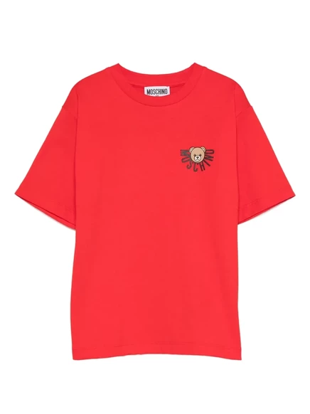Хлопковая футболка с принтом плюшевого мишки Moschino Kids red