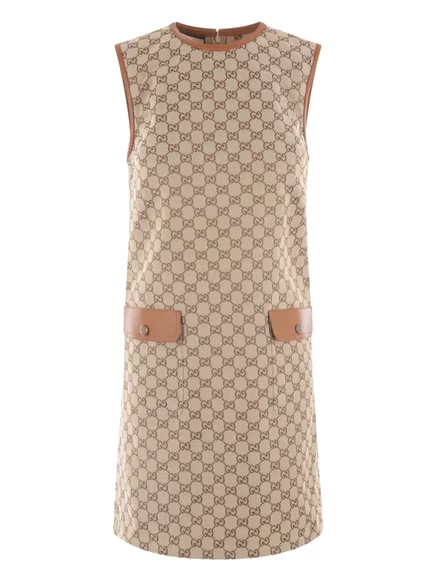 Женское платье Gucci GG Supreme мини без рукавов, коричневое