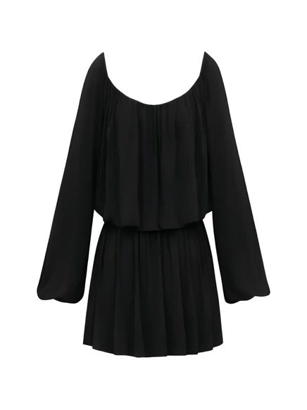 Женское платье Saint Laurent мини со сборками и длинными рукавами, черное