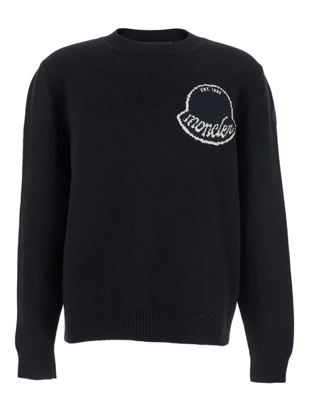 Свитер с круглым вырезом и нашивкой с логотипом Moncler black
