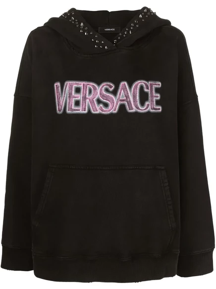 Женское худи Versace с заклепками и логотипом, черное
