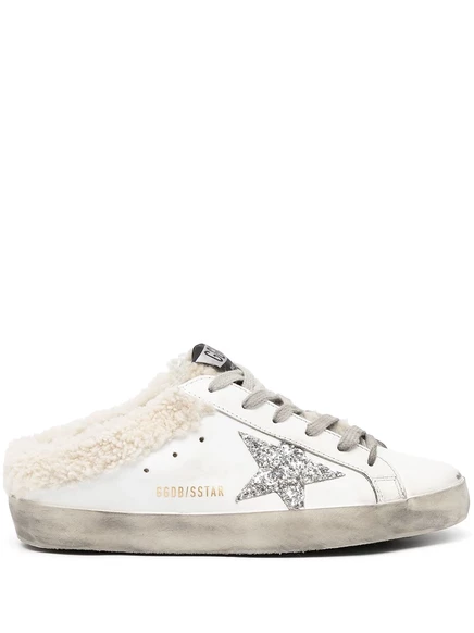 Женские слипоны Golden Goose Super-Star Sabot с меховой подкладкой, белые