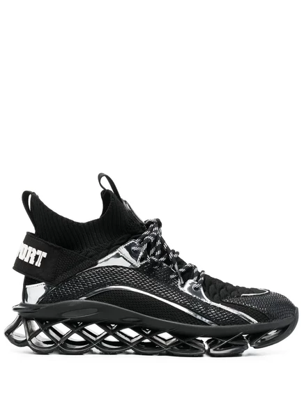 Кроссовки с высоким берцем, отделанным панелями Plein Sport black